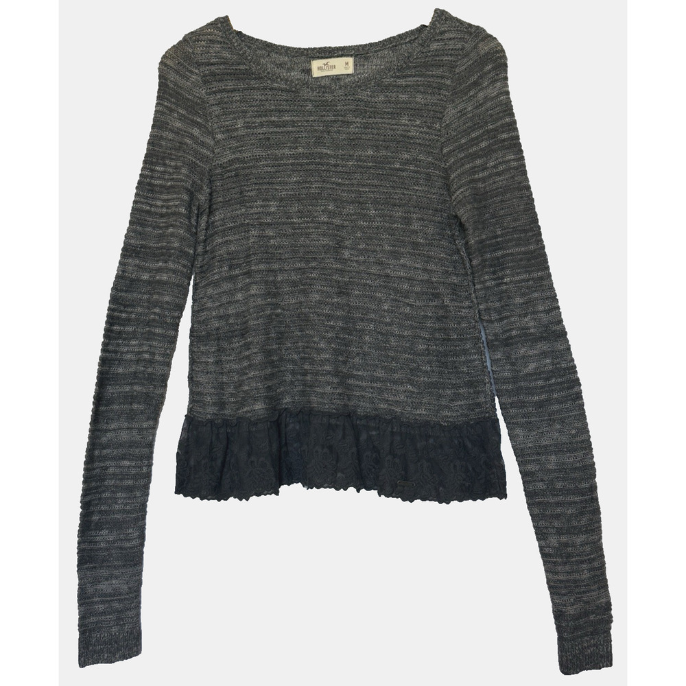 Hollister Womens Open Knit Sweater Size M Lace Peplum Hem Oversized Fairy Grunge